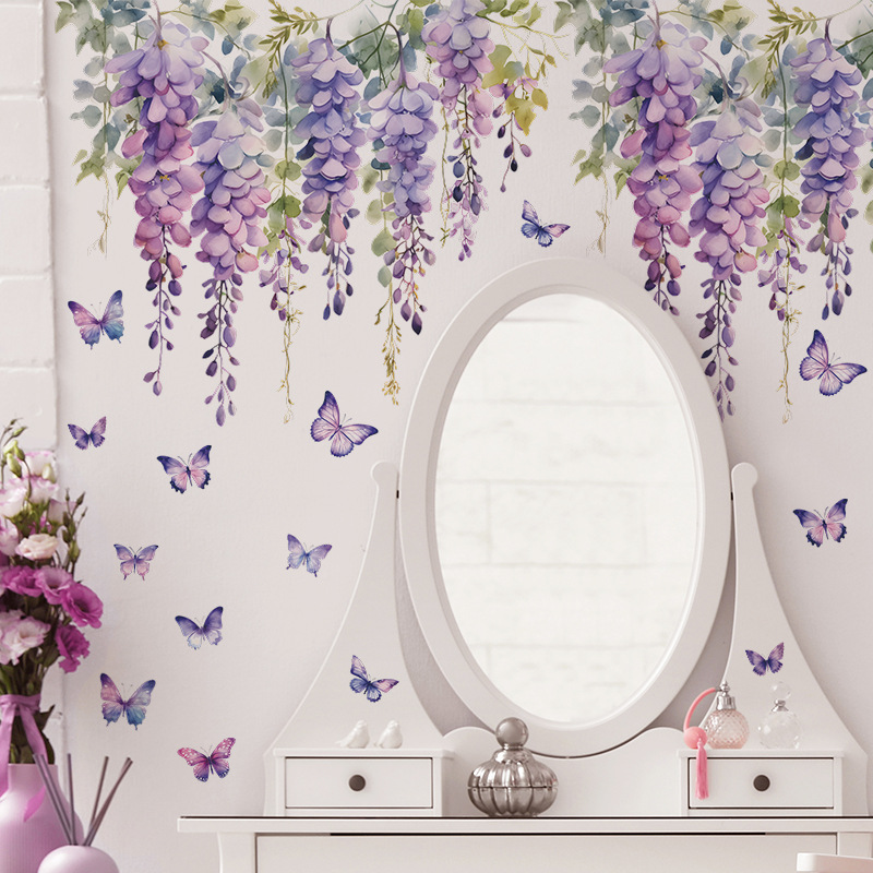 Home Cinema Wall - Paarse bloemen vlinder muurstickers woonkamer slaapkamer