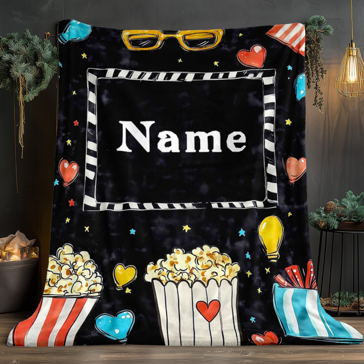 Home Cinema Night - Gepersonaliseerde filmnachtdeken met naam en tekst,